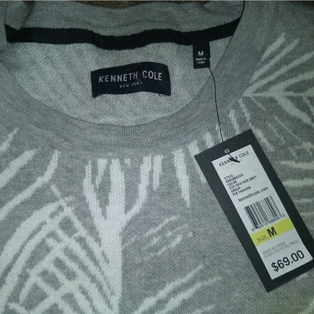 Kenneth Cole Mens Short Sleeve Floral Crew Sweater